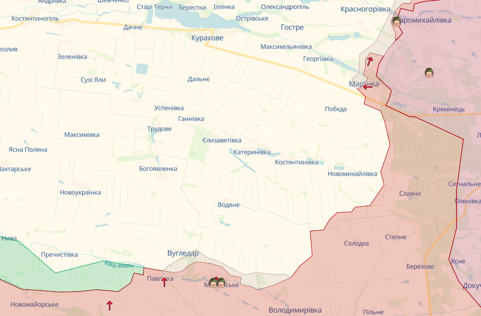 Фронт в районе Угледара и Марьинки (Карта: deepstatemap.live)