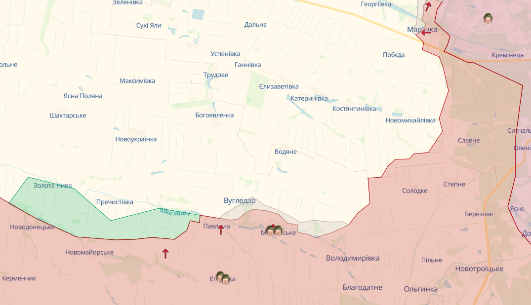 Фронт в районе Угледара (Карта: deepstatemap.live)
