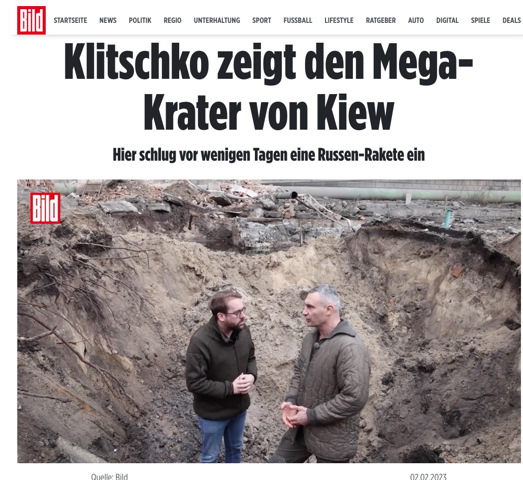Скриншот сайта Bild "Нам нужны истребители". Кличко дал интервью немецкому Bild, стоя в воронке от "Кинжала"