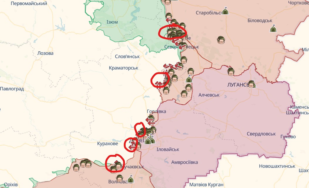 Генштаб: Росія зосереджує зусилля в районі шести населених пунктів – карта