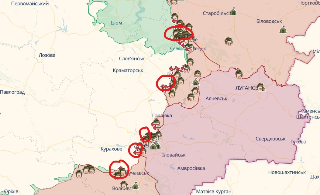 Генштаб: Россия сосредотачивает усилия в районе шести населенных пунктов – карта