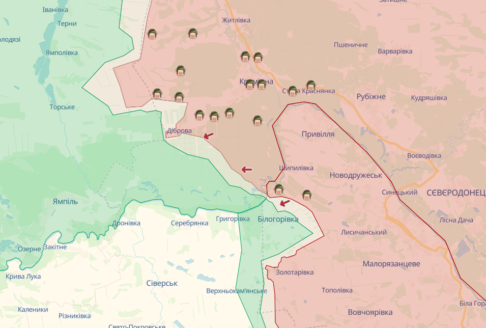 Фронт у районі Кремінної (Карта: deepstatemap.live)