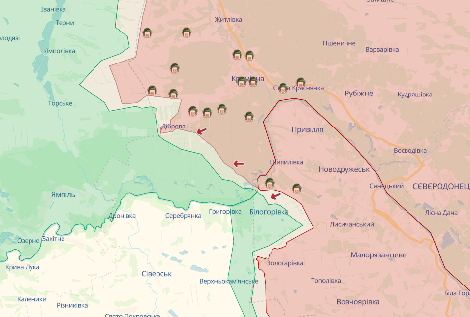 Фронт у районі Кремінної (Карта: deepstatemap.live) Фронт у районі Кремінної (Карта: deepstatemap.live)