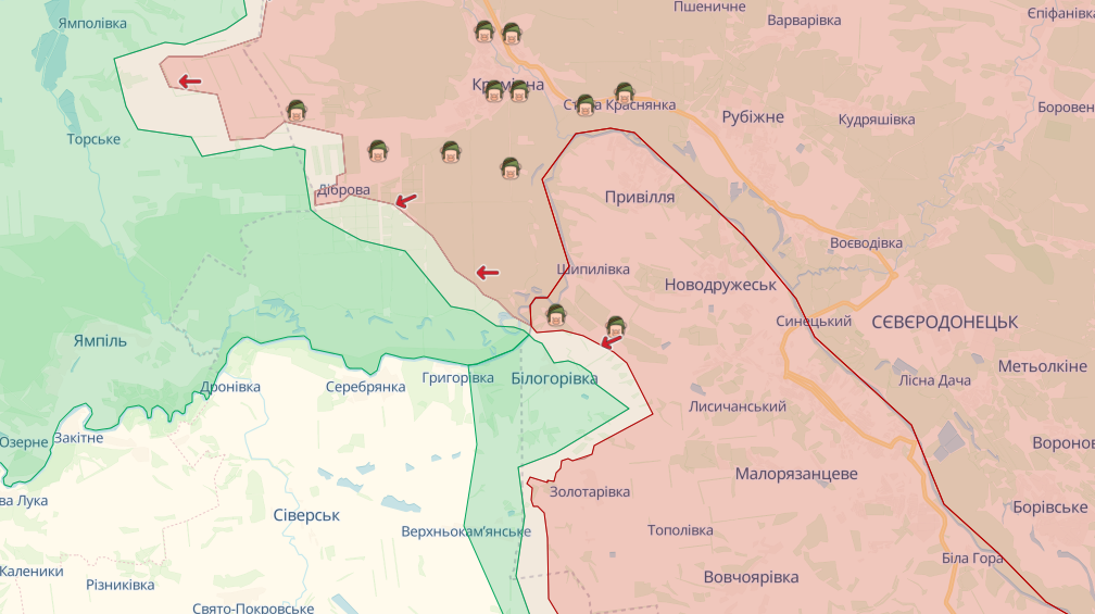Фронт в районе Кременной (Карта: deepstatemap.live)