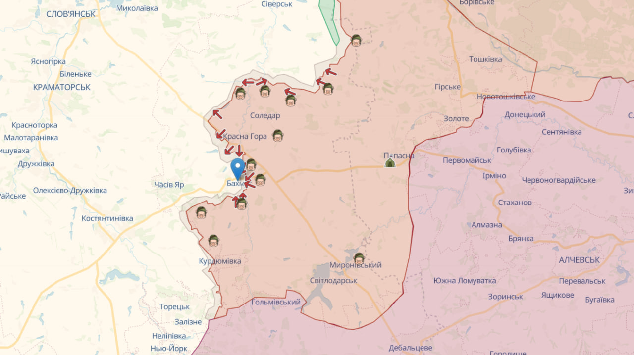 Генштаб: ВСУ отбились у Бахмута, Сватово и Кременной — карта