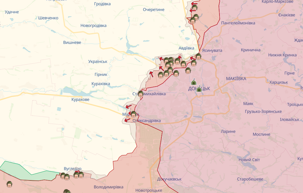 Фронт в районе Донецка (Карта: deepstatemap.live)