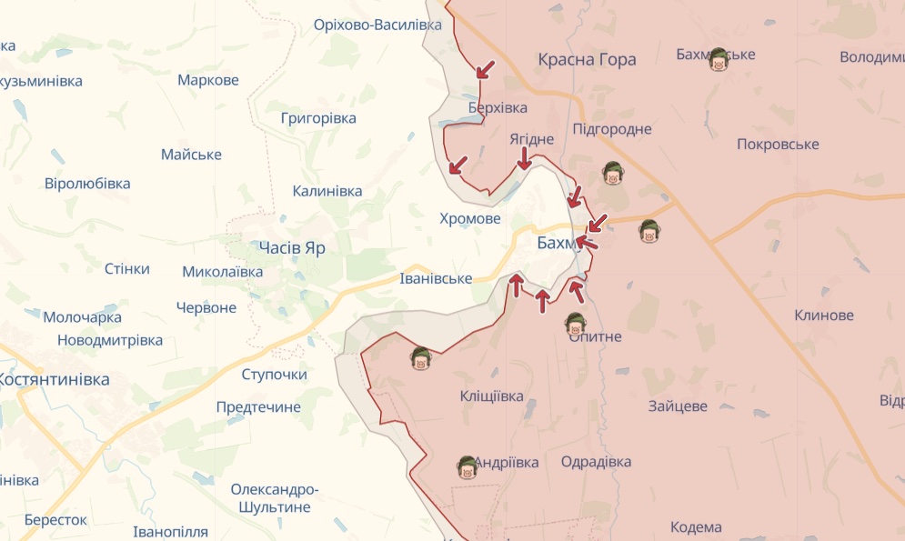 Фронт в районе Бахмута (Карта: deepstatemap.live)