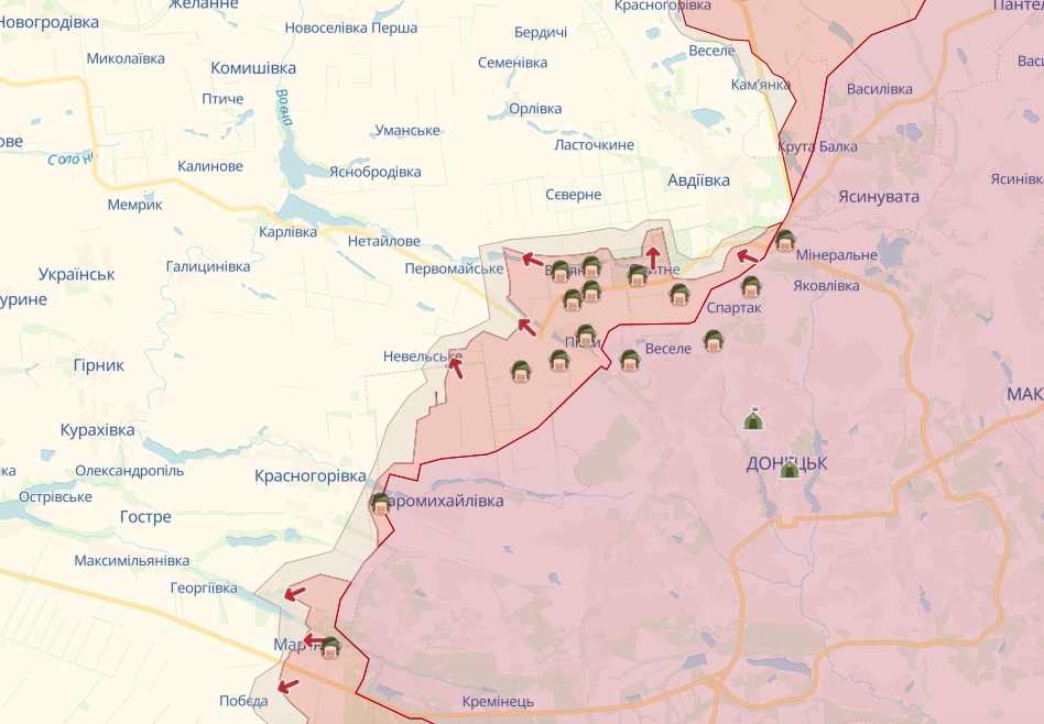 Фронт в районе Авдеевки (Карта: deepstatemap.live)