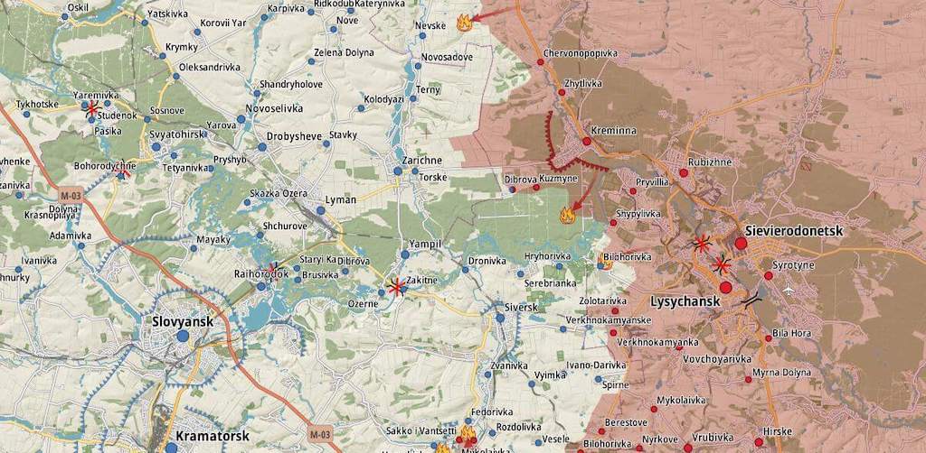 Фронт в районе Кременной (Карта: Military Land)