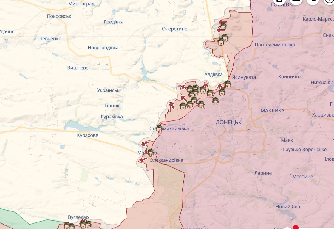 ГШ: Росіяни штурмують Бахмут, атакують біля Мар'їнки та Авдіївки, ЗСУ відбили 92 атаки – карта