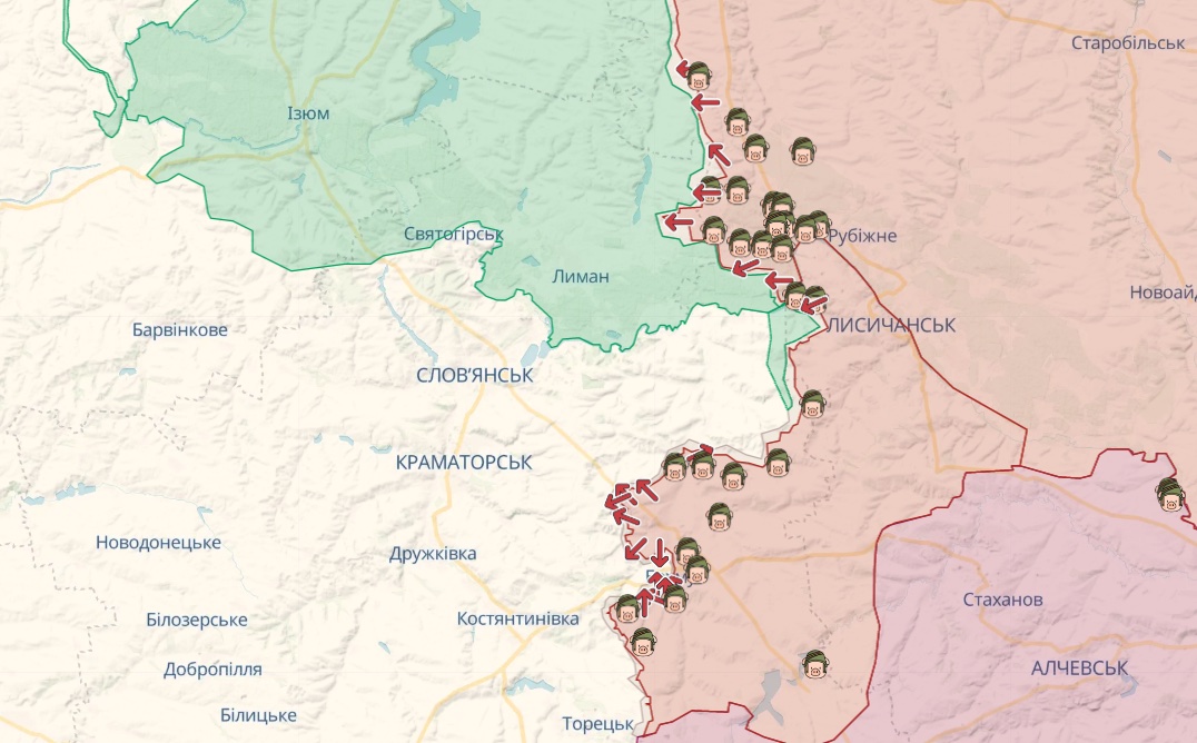 Карта: deepstatemap.live Генштаб: Росіяни намагаються захопити Бахмут, атакують біля Авдіївки та Мар'їнки – карта