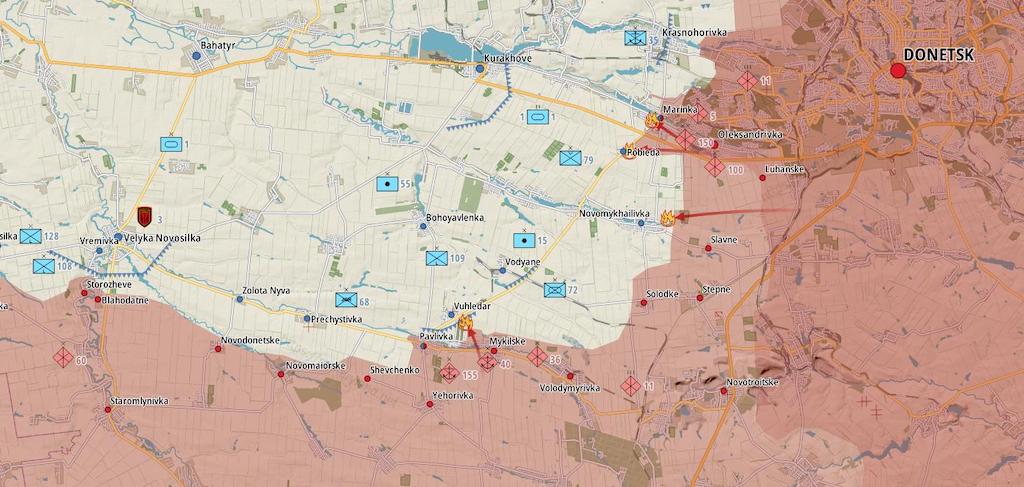 Фронт в районе Угледара (Карта: Military Land)