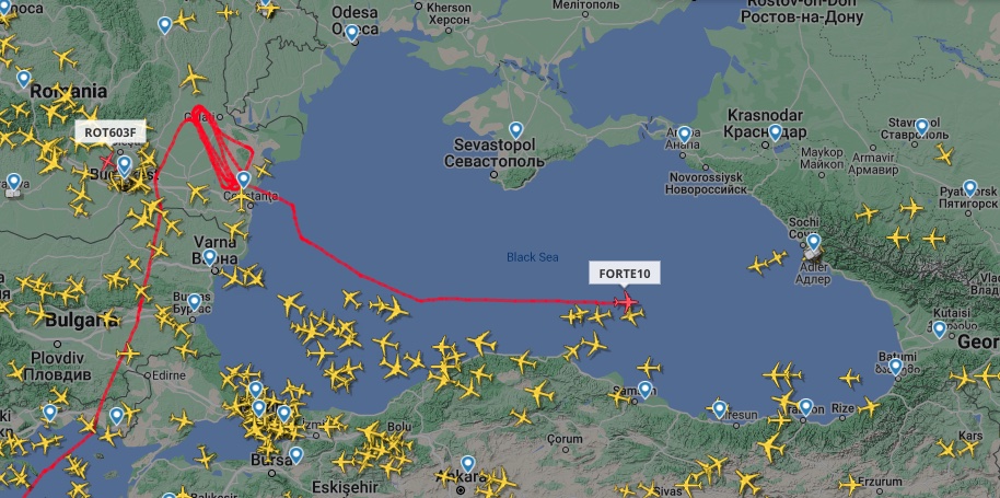 До акваторії Чорного моря увійшов ще один безпілотник США RQ-4 Global Hawk – карта