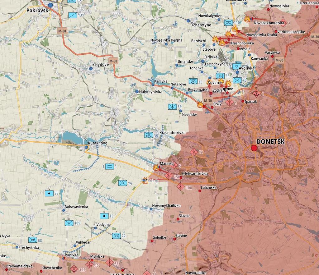 Фронт в районе Донецка (Карта: Military Land)