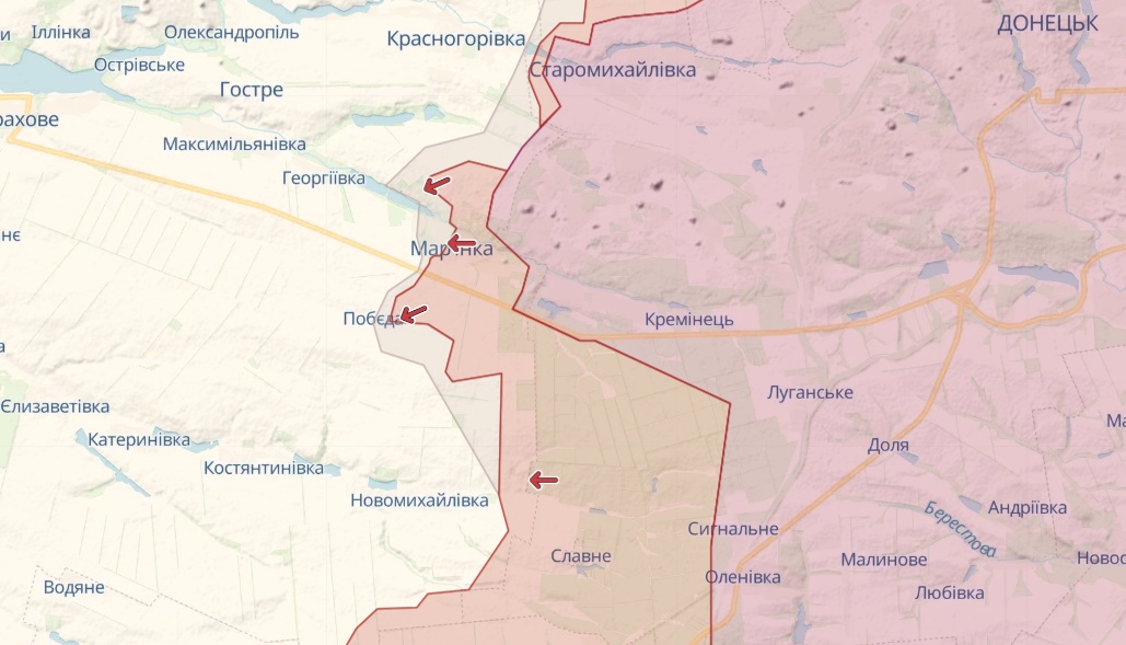 Карта: deepstatemap.live Генштаб: Росія продовжує штурм Бахмута, безуспішно атакує біля Авдіївки та Мар'їнки – карта