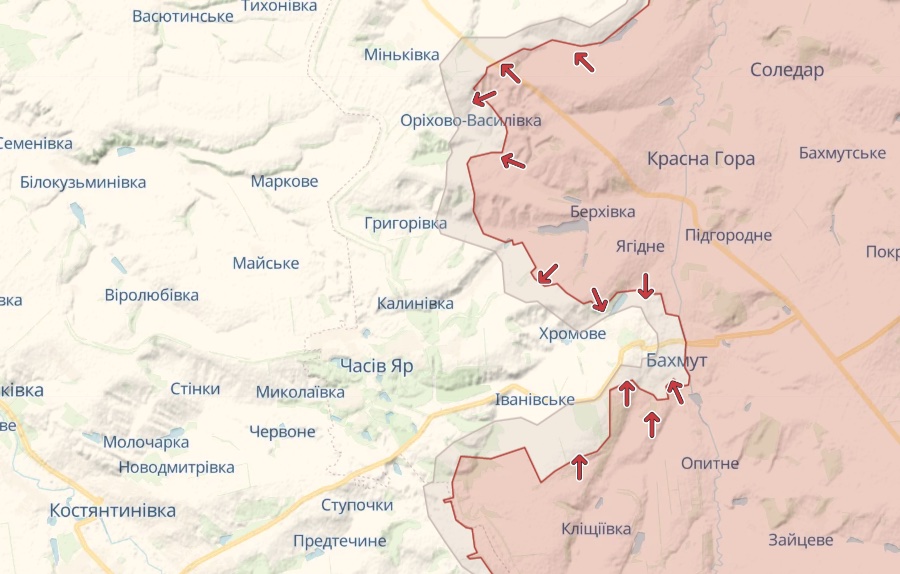 Генштаб: Росія продовжує штурм Бахмута, безуспішно атакує біля Авдіївки та Мар'їнки – карта