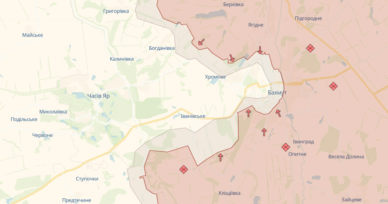 Карта: deepstatemap.live Генштаб: Росія штурмує Бахмут, наступає біля Кремінної й Авдіївки – карта