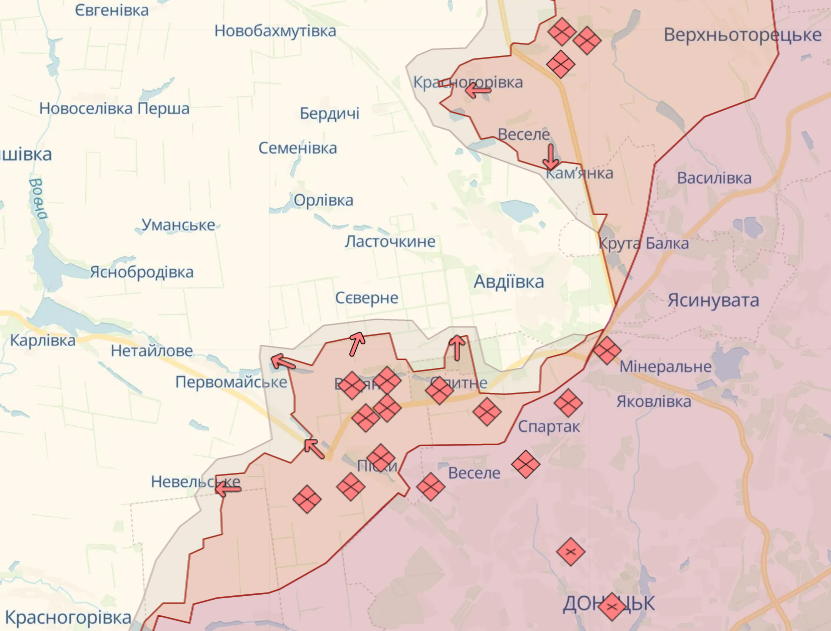 Карта: deepstatemap.live Генштаб: Росія штурмує Бахмут, наступає біля Кремінної й Авдіївки – карта