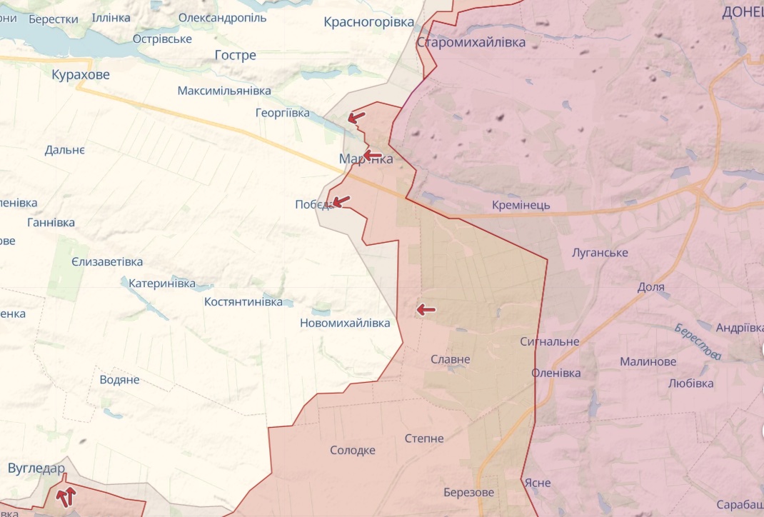 Карата: deepstatemap.live ГШ: Россияне штурмуют Бахмут, Авдеевку и Марьинку, используют аэрозольные гранаты – карта