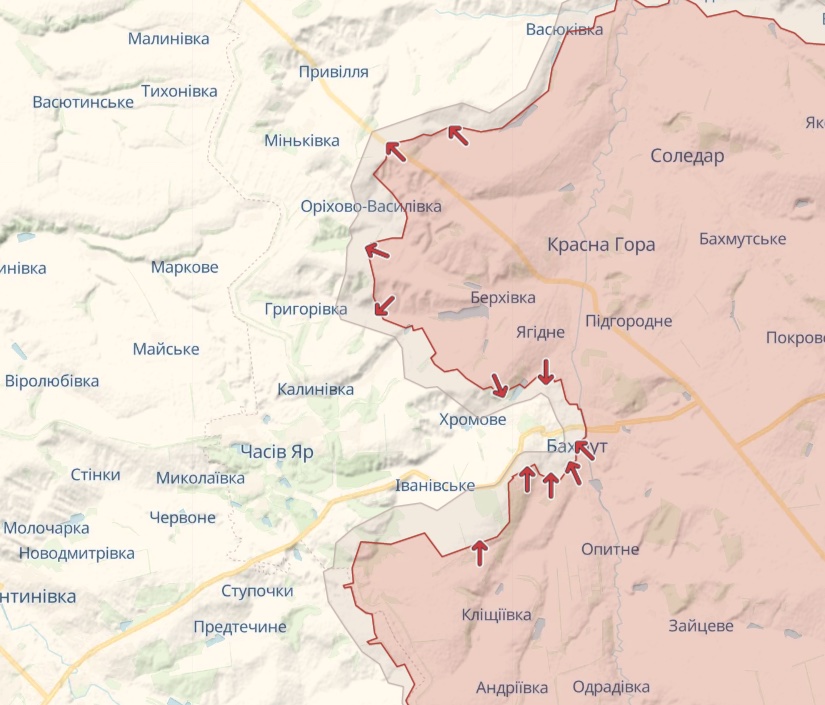 Карта: deepstatemap.live Генштаб: В эпицентре боев остаются Белогоровка, Бахмут, Авдеевка, Марьинка – карта