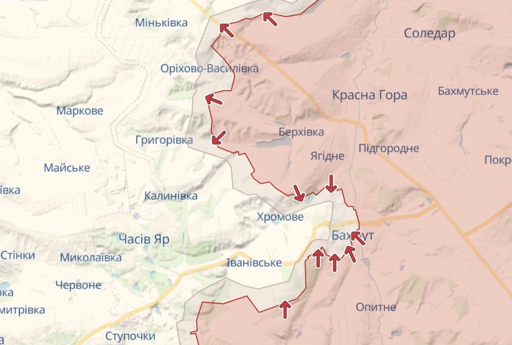 Карта: deepstatemap.live Генштаб: Найінтенсивніші бої йдуть у Білогорівці Бахмуті, Авдіївці та Мар'їнці – карта