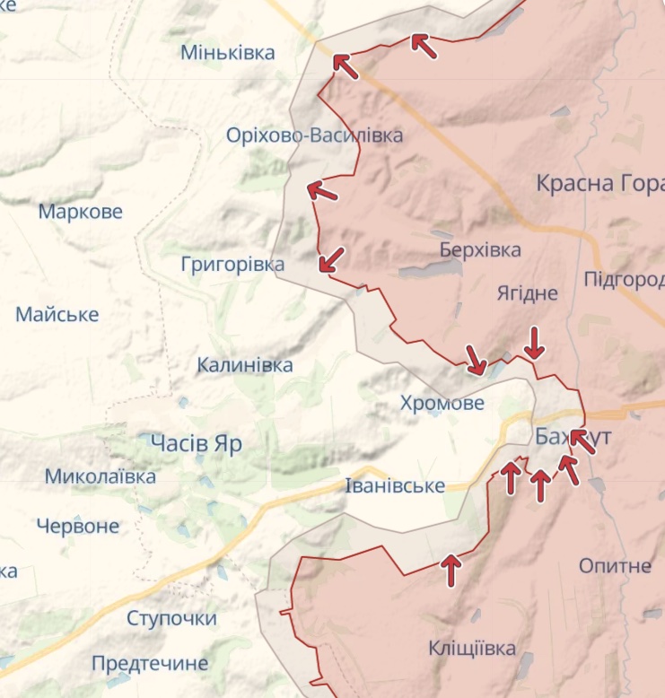 Карта: deepstatemap.live Генштаб: Найгарячіші бої йдуть за Бахмут, Авдіївку та Мар'їнку – карта