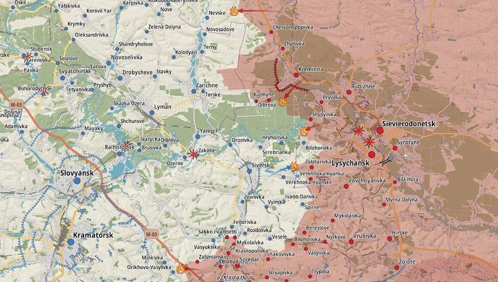 Фронт в районе Кременной (Карта: Military Land)