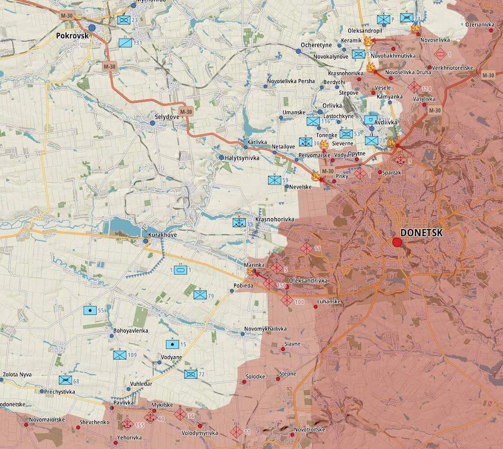 Фронт в районі Донецька (Карта: Military Land)