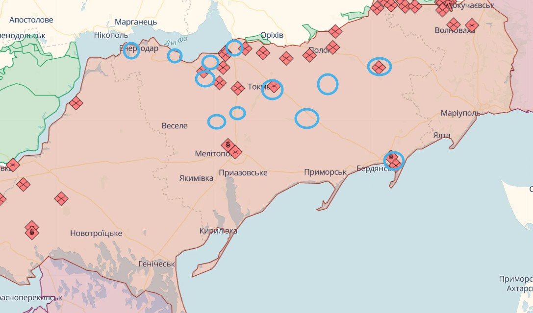 Фото расположения новых ОВА в Запорожской области (Карта: deepstate) Фото розташування нових ОВА на Запоріжжі (Карта: deepstate)