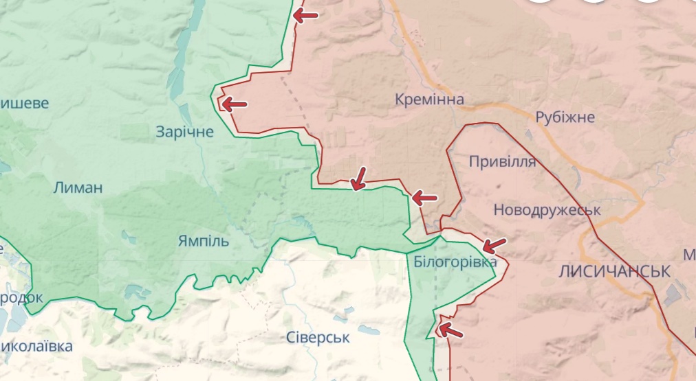 Карта: deepstatemap.live Генштаб: Найзапекліші бої йдуть за Бахмут та Мар'їнку, атаки під Кремінною – карта