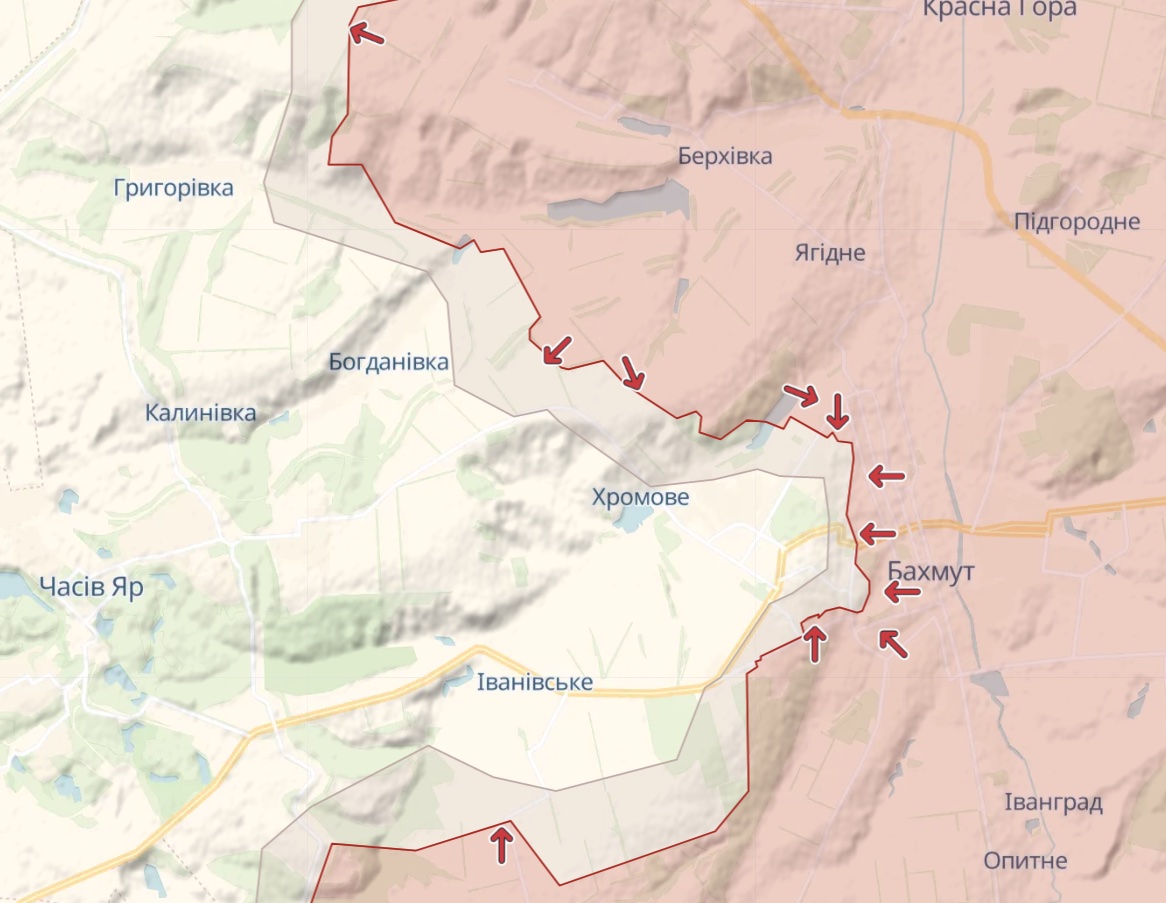 Карта: deepstatemap.live Генштаб: Найзапекліші бої йдуть за Бахмут та Мар'їнку, атаки під Кремінною – карта