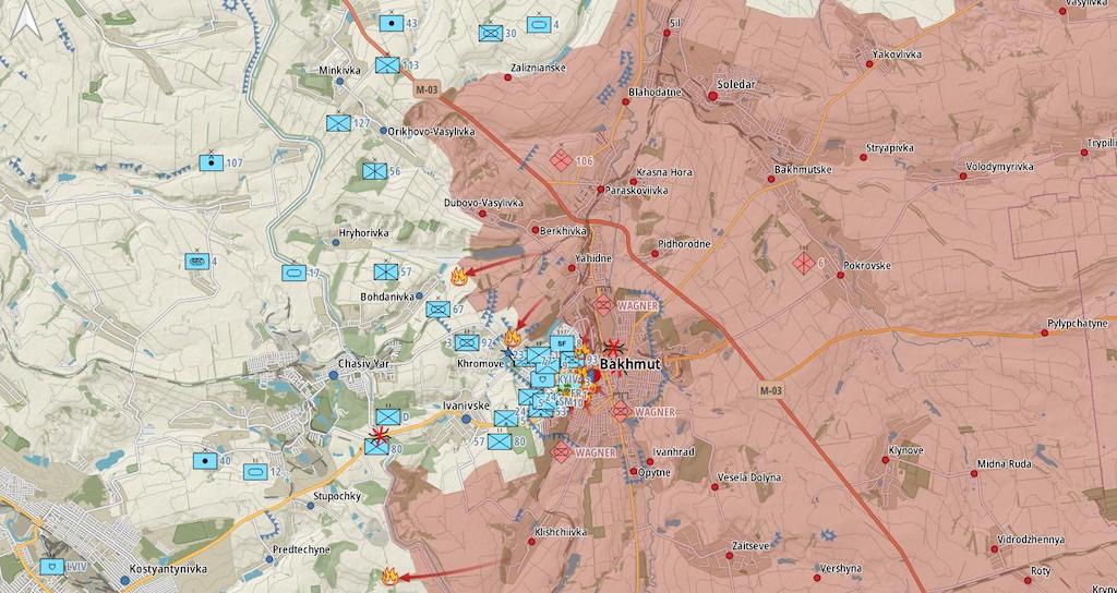 Фронт в районе Бахмута (Карта: Military Land)6