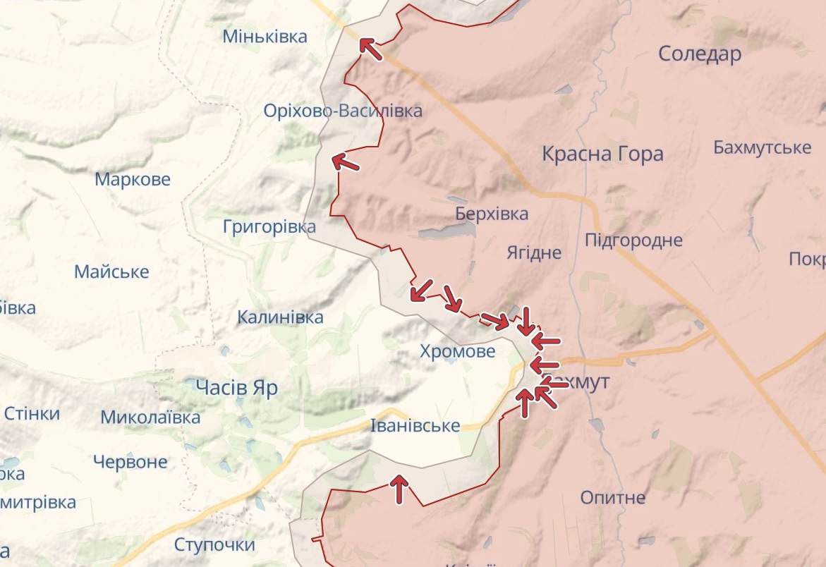 Карта: deepstatemap.live Генштаб: Силы обороны сбили Су-25. Самые жесткие бои идут за Бахмут и Марьинку – карта