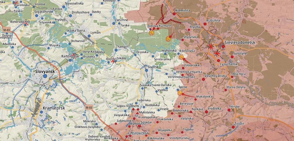 Фронт в районе Кременной (Карта: Military Land)