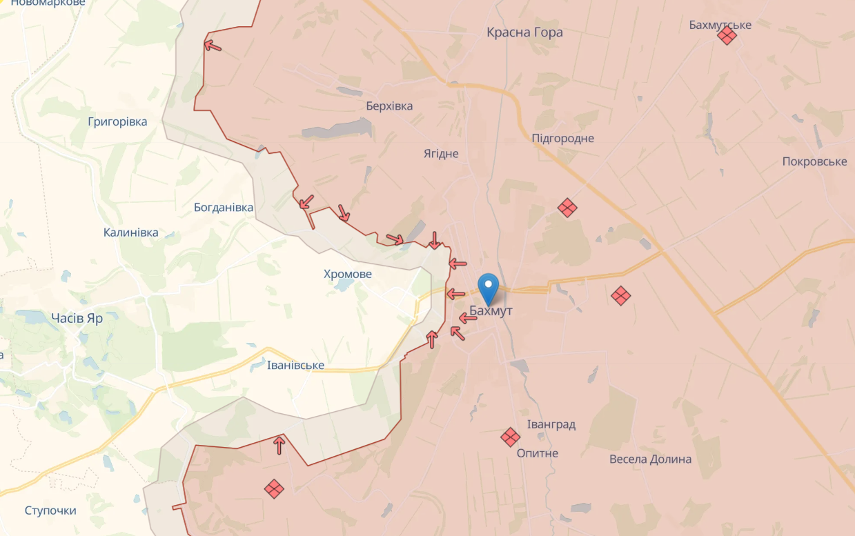 Понад половина атак росіян сьогодні була під Бахмутом – мапа бойових дій