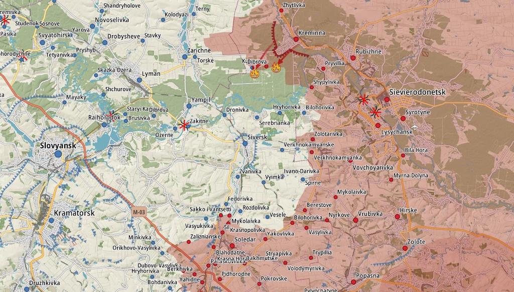 Фронт у районі Кремінної (Карта: Military Land)
