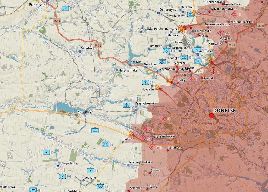 Фронт в районе Донецка (Карта: Military Land)