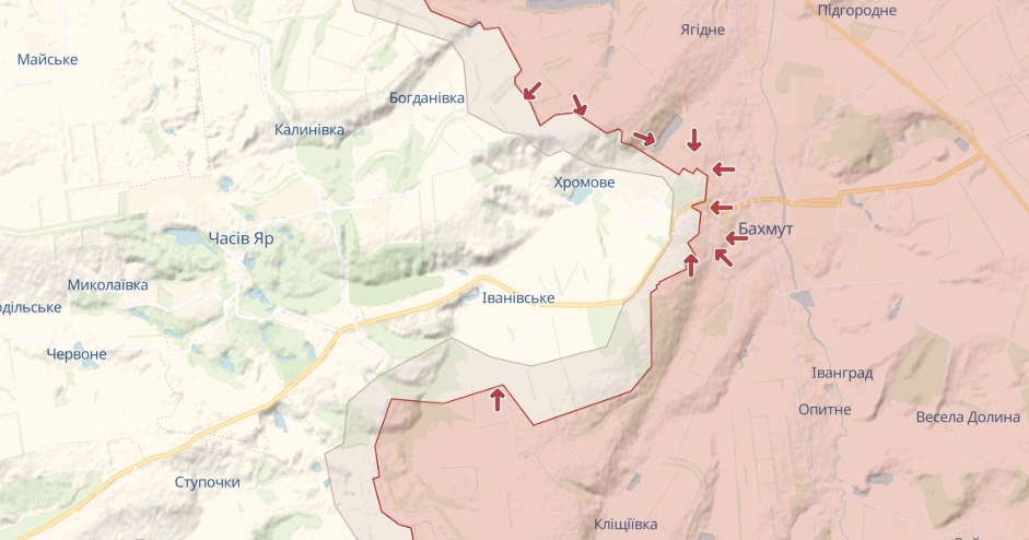 Карта: deepstatemap.live Генштаб: Ідуть важкі бої за Бахмут, атаки окупантів біля Мар'їнки відбиті – карта