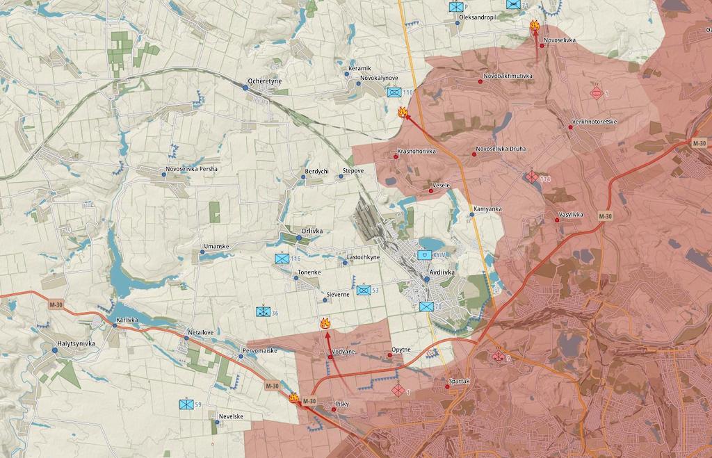 Фронт в районе Авдеевки (Карта: Military Land)