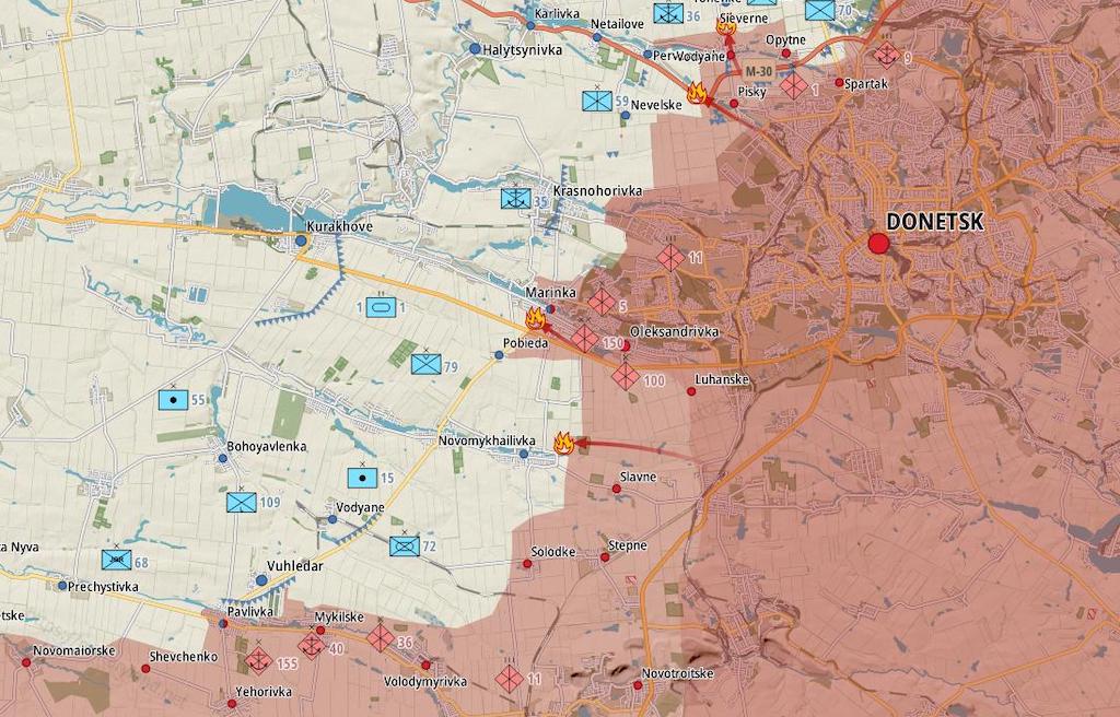 Фронт в районе Марьинки (Карта: Military Land)