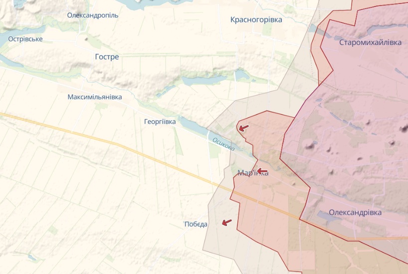 Карта: deepstatemap.live Генштаб: Идут тяжелые бои за Бахмут, атаки россиян на Марьинку и Авдеевку отбиты – карта