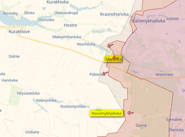 Карта: deepstatemap.live Генштаб: Россия наступает на трассу Бахмут – Константиновка – карта