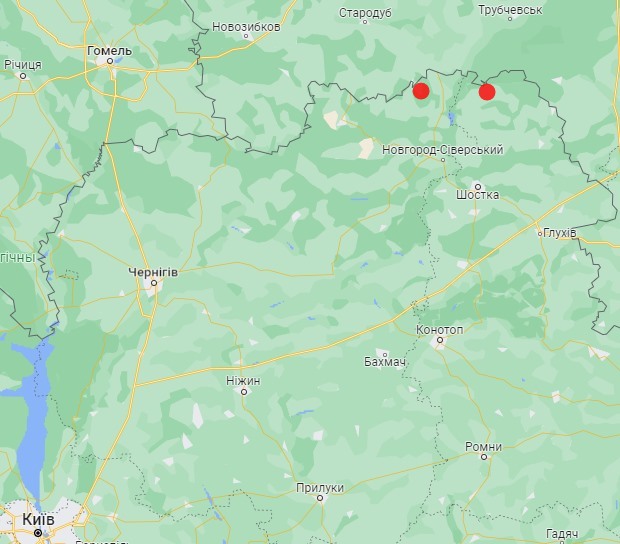 Бучки та Зноб-Трубчевська на мапі
