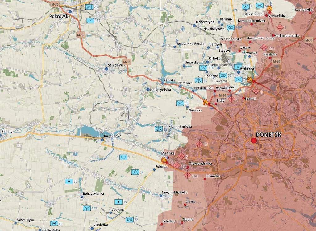 Фронт в районе Донецька (Карта: Military Land)