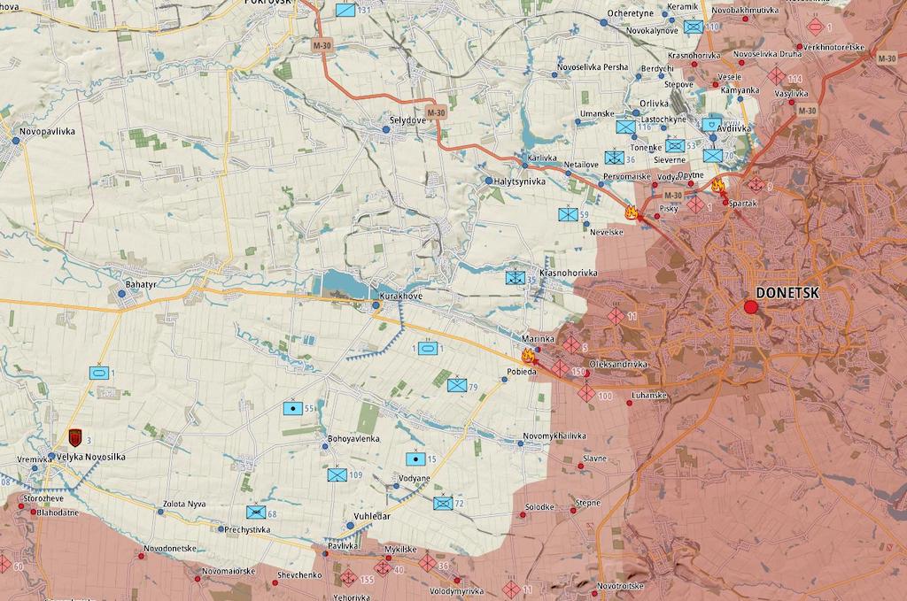 Фронт в районі Донецька (Карта: Military Land)