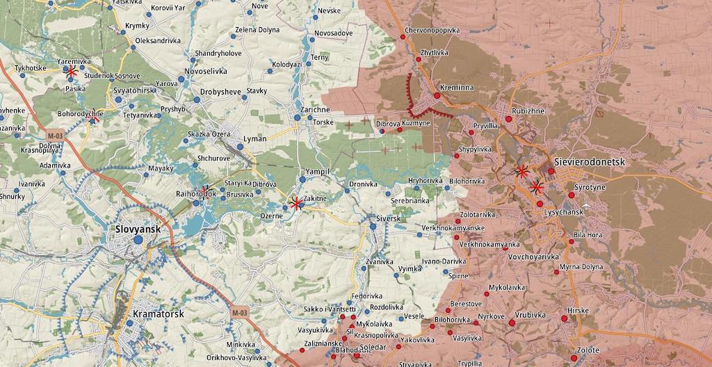 Фронт в районе Кременной (карта: Military Land)