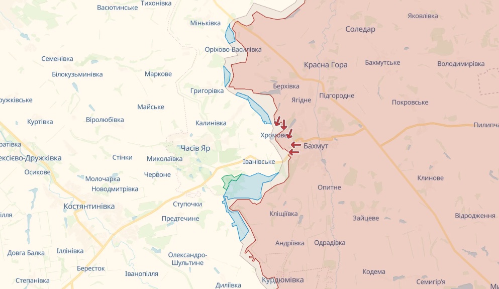 Генштаб: Россия продолжает штурм Бахмута, атакует дорогу на Константиновку – карта