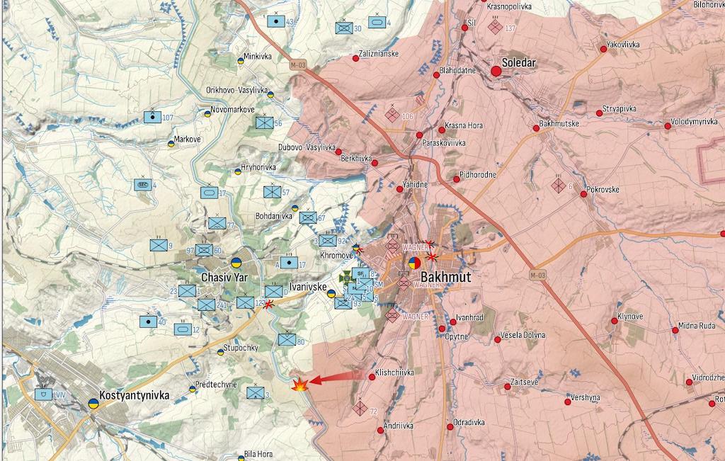 Фронт у районі Бахмута (Карта: Military Land)