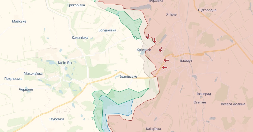 Генштаб: Під Бахмутом немає боїв, Росія завдає авіаударів по дорозі на Часів Яр – мапа