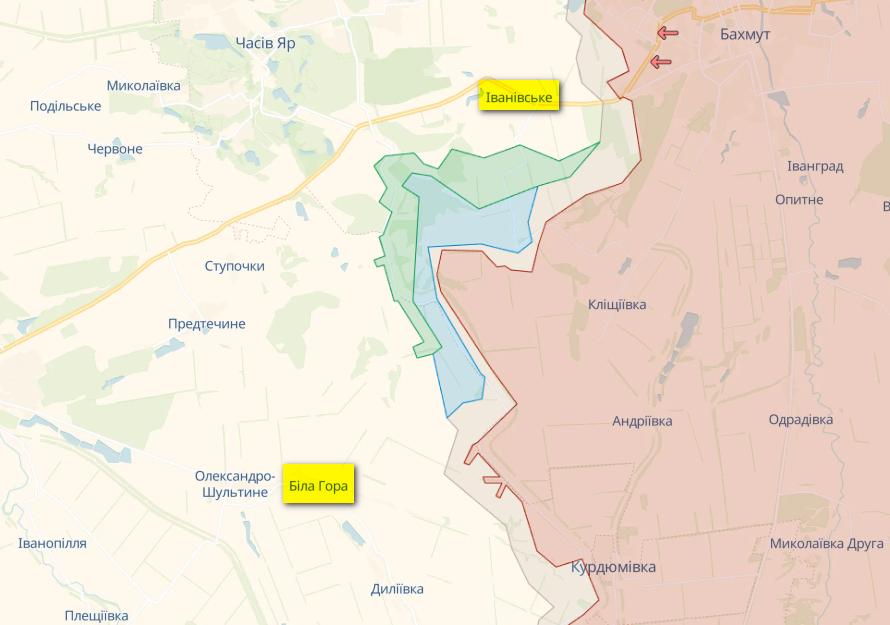 Карта: deepstatemap.live Генштаб: Россия пытается наступать в Марьинке и в окрестностях Бахмута – карта